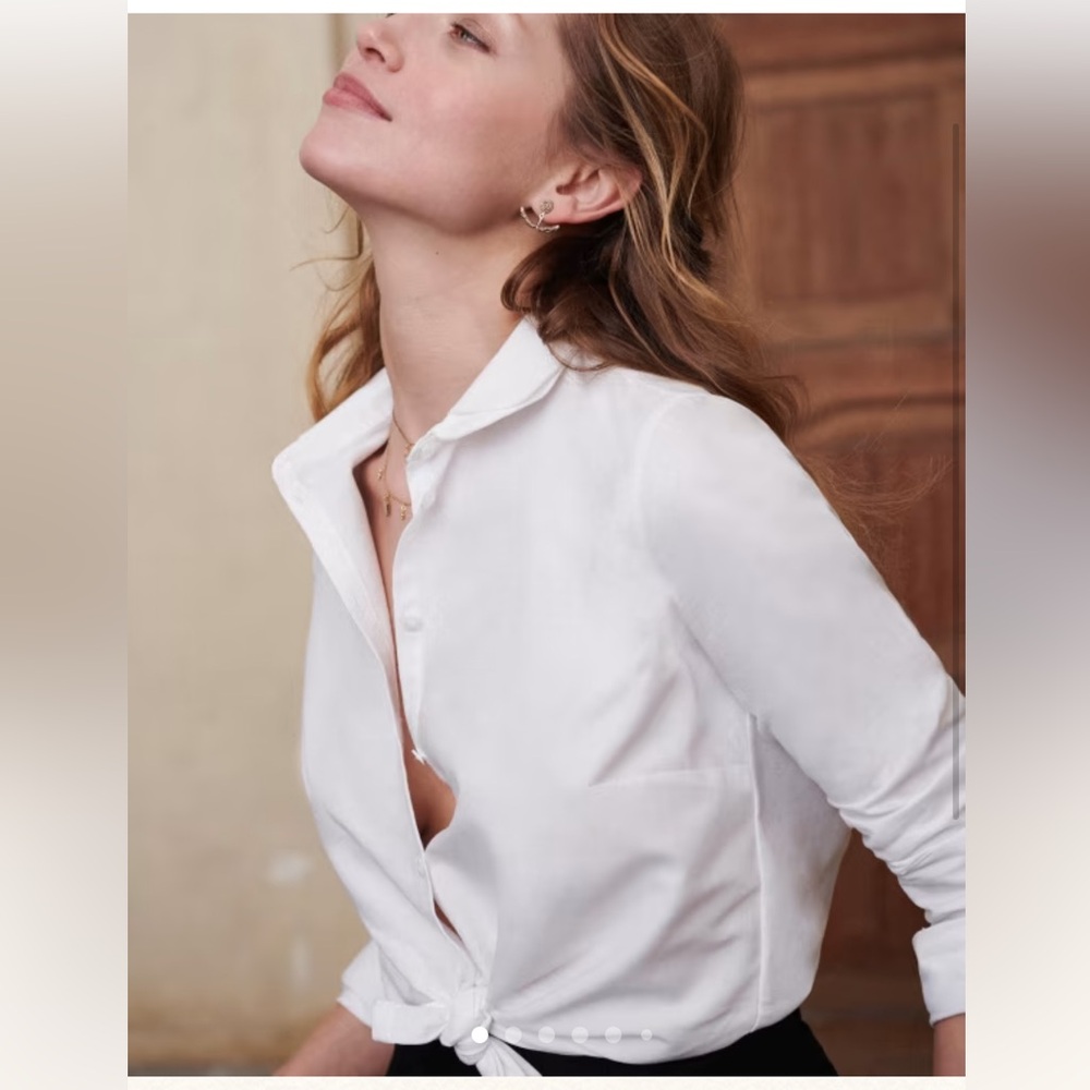 Sezane White Pierre Button Down Long Sleeve Shirt Double Collar Size 36